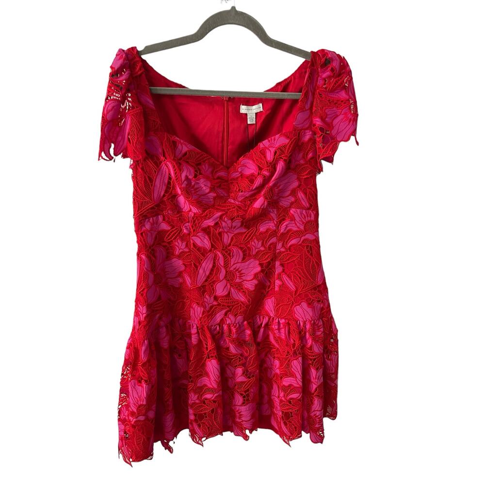 Monique Lhuillier Embroidered Lace Minidress Guipure Lace Coquette Fairy Sz 12 - Picture 13 of 13